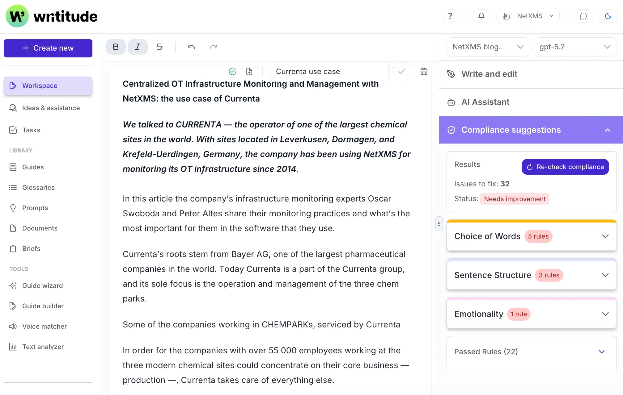 A screenshot of the Writitude interface showing the feature: Write with guidance